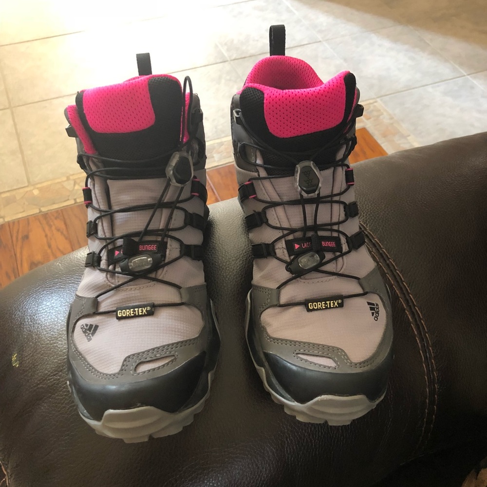 Addidas hiking boots.